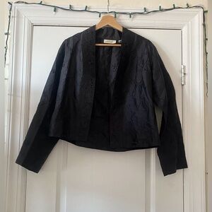 Lord & Taylor Black Floral Embroidered Cropped Jacket